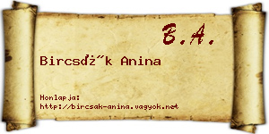 Bircsák Anina névjegykártya